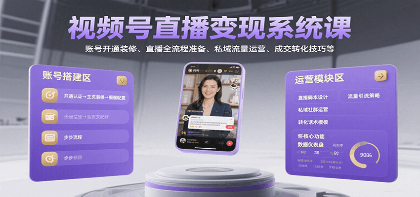 视频号直播变现系统课，账号开通装修、直播全流程准备、私域流量运营、成交转化技巧等-网创之家