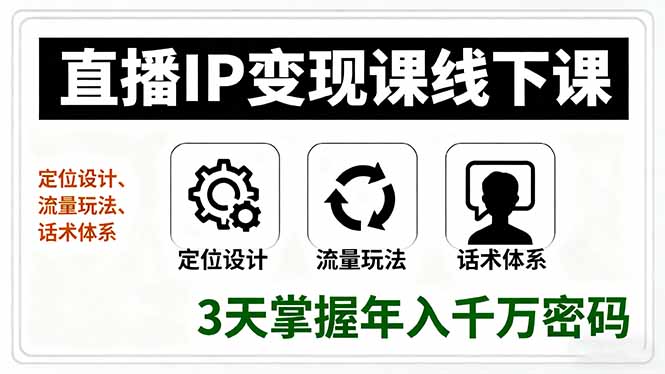 直播IP变现课线下课，定位设计、流量玩法、话术体系，3天掌握年入千万密码-网创之家