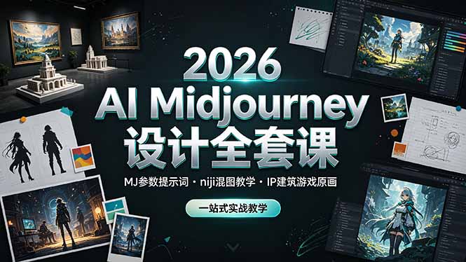 2026 AI Midjourney设计全套课，MJ参数提示词niji混图教学，IP建筑游戏原画一站式实战教学-网创之家