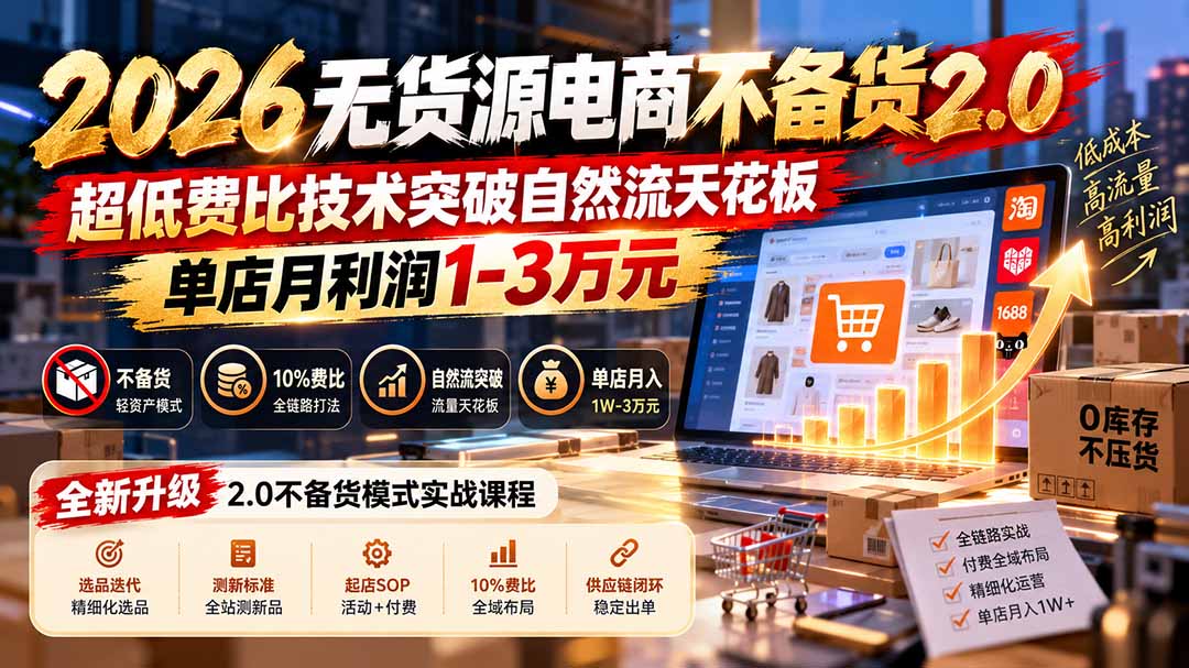 2026无货源电商不备货2.0【更新1010】：超低费比技术突破自然流天花板，单店月利润1-3万元-网创之家