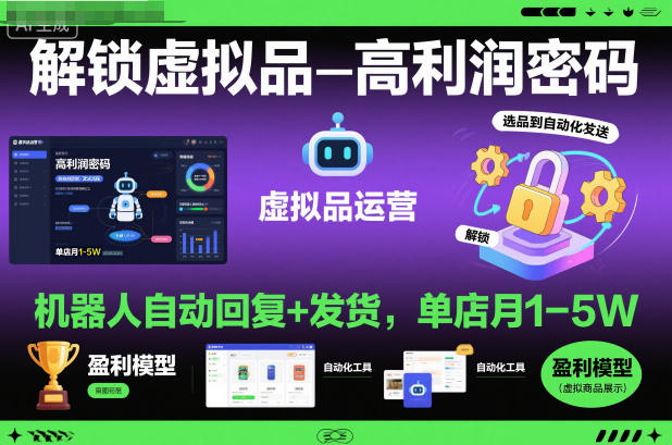 解锁虚拟品高利润密码:机器人自动回复+发货,单店月1-5W【揭秘】-网创之家