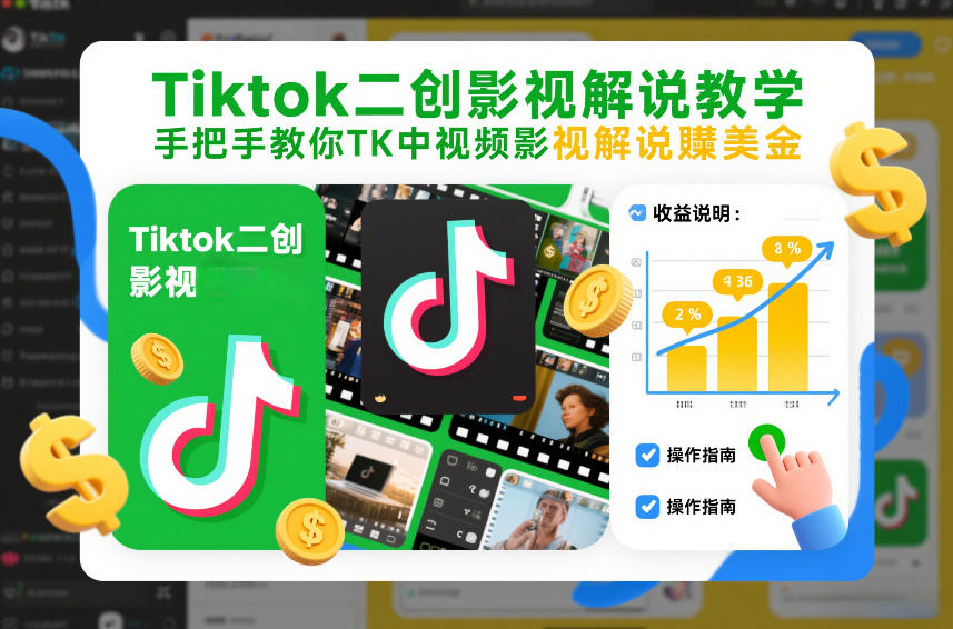 Tiktok二创影视解说教学，手把手教你TK中视频影视解说賺美金(更新26年1月)-网创之家
