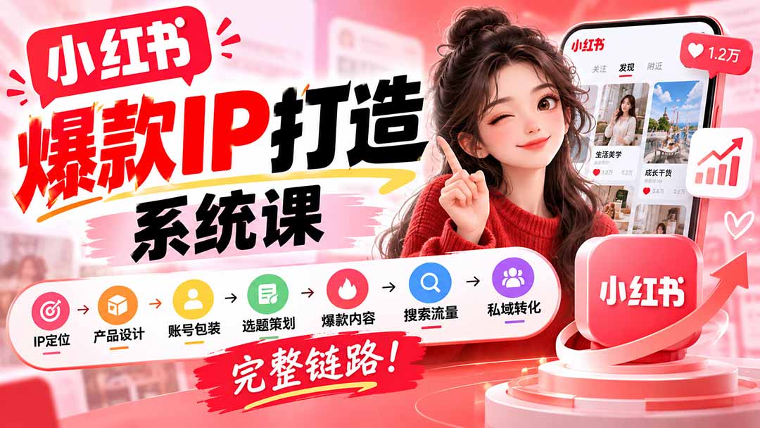 【无水印】小红书爆款IP打造课：IP定位→产品设计→账号包装→选题策划→爆款内容→搜索流量→私域转化，完整链路-网创之家