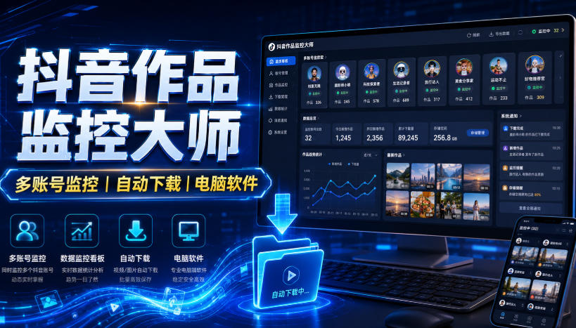 抖音作品监控大师，多账号监控丨自动下载丨电脑软件-网创之家