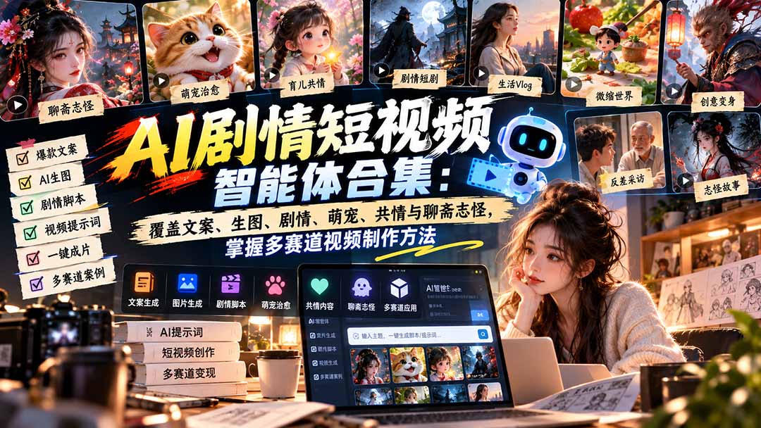 【无水印】AI剧情短视频智能体合集：覆盖文案、生图、剧情、萌宠、共情与聊斋志怪，掌握多赛道视频制作方法-网创之家