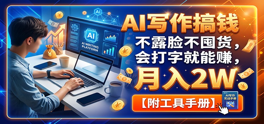 AI写作搞钱：不露脸不囤货，会打字就能赚，月入2W【附工具手册】-网创之家