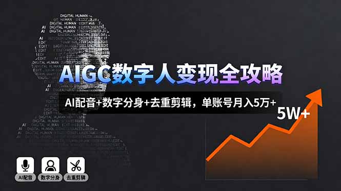 AIGC数字人变现全攻略，AI配音+数字分身+去重剪辑，单账号月入5万+-网创之家