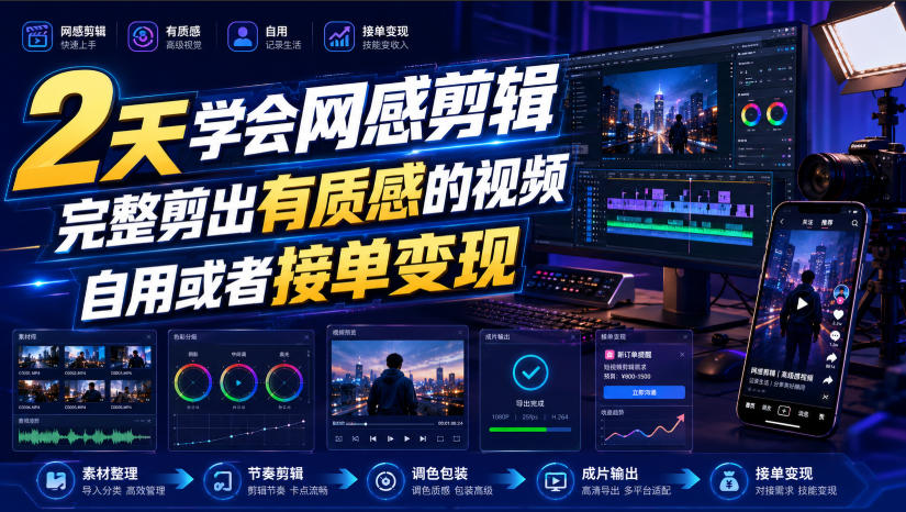 2天学会网感剪辑，完整剪出有质感的视频，自用或者接单变现-网创之家
