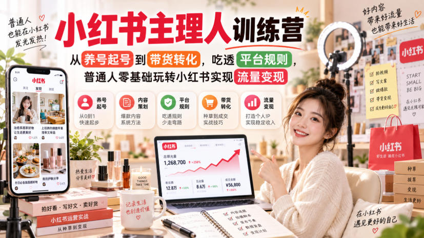 小红书主理人训练营，从养号起号到带货转化，吃透平台规则，普通人零基础玩转小红书实现流量变现-网创之家