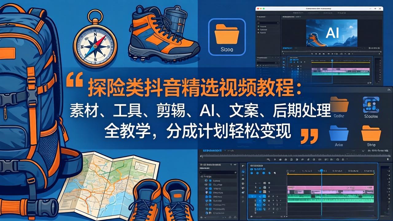 探险类抖音精选视频教程：素材、工具、剪辑、AI、文案、后期处理全教学，分成计划轻松变现-网创之家