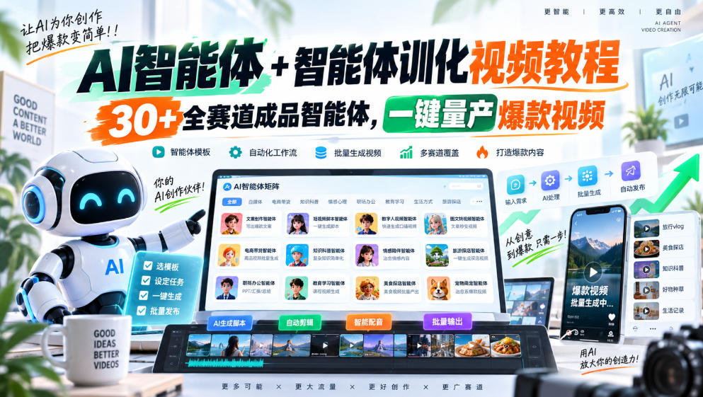 【无水印】AI智能体+智能体训化视频教程，30+全赛道成品智能体，一键量产爆款视频【更新】-网创之家