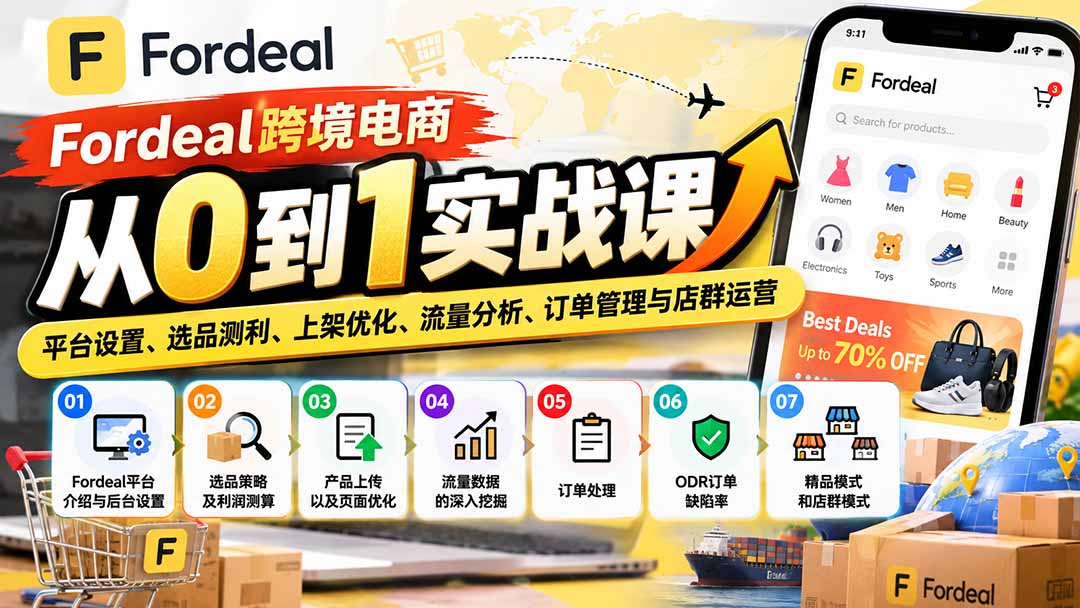 Fordeal跨境电商从0到1实战课：平台设置、选品测利、上架优化、流量分析、订单管理与店群运营-网创之家