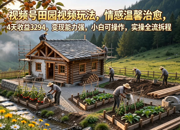 视频号田园视频玩法，情感温馨治愈，4天收益3294，变现能力强，小白可操作，实操全流程拆解-网创之家