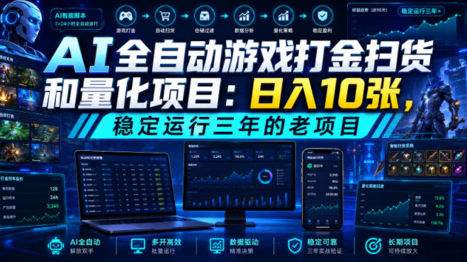 AI全自动游戏打金扫货和量化项目：日入10张，稳定运行三年的老项目！【揭秘】-网创之家