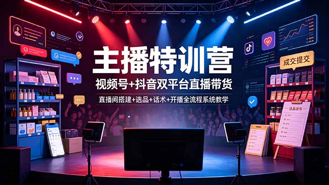主播特训营：视频号+抖音双平台直播带货，直播间搭建+选品+话术+开播全流程系统教学-网创之家