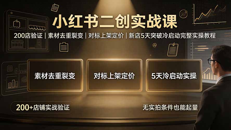 小红书二创实战课：200店验证｜素材去重裂变｜对标上架定价｜新店5天突破冷启动完整实操教程-网创之家