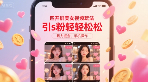 四开屏美女视频玩法，引s粉轻轻松松，暴力掘金，手机操作【揭秘】-网创之家