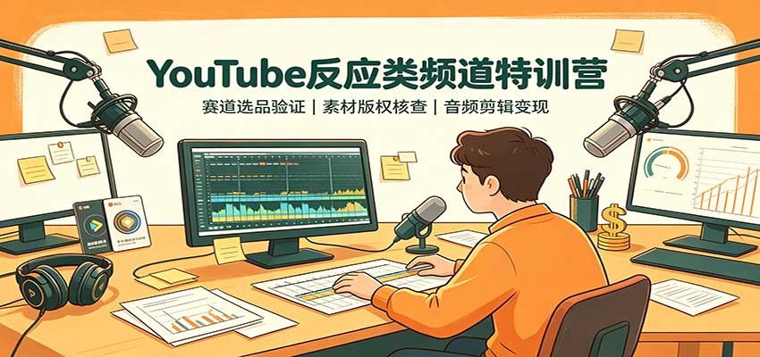 YouTube反应类频道特训营：赛道选品验证，素材版权核查，音频剪辑变现-网创之家