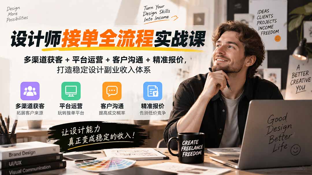 设计师接单全流程实战课-无水印｜多渠道获客+平台运营+客户沟通+精准报价，打造稳定设计副业收入体系-网创之家