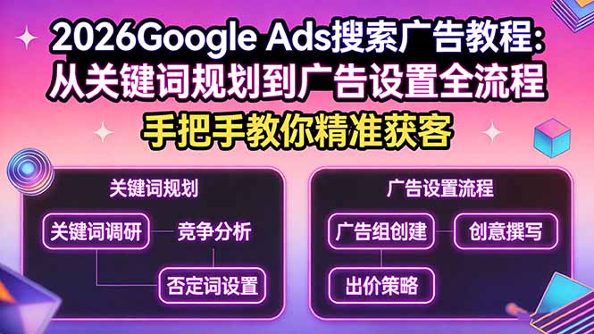 2026Google Ads搜索广告教程：从关键词规划到广告设置全流程，手把手教你精准获客-网创之家