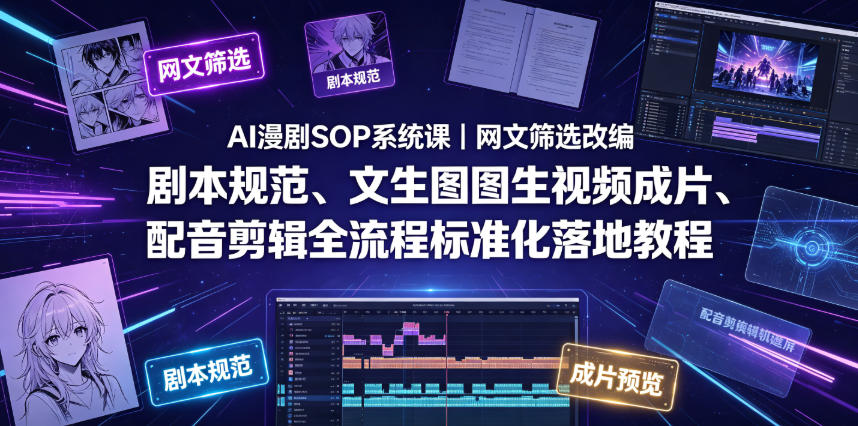 AI漫剧SOP系统课｜网文筛选改编、剧本规范、文生图图生视频成片、配音剪辑全流程标准化落地教程(更新0810)-网创之家