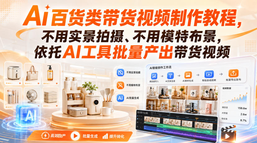 Ai百货类带货视频制作教程，不用实景拍摄、不用模特布景，依托AI工具批量产出带货视频-网创之家