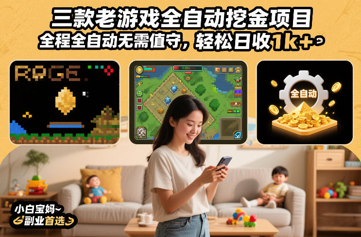三款老游戏全自动挖金项目，全程全自动无需值守，轻松日收1k+，小白宝妈副业首选【揭秘】-网创之家