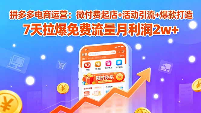 拼多多电商运营:微付费起店+活动引流+爆款打造 7天拉爆免费流量月利润2w+-网创之家