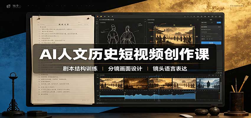 AI人文历史短视频创作课：赛道对标、剧本分镜制图，掌握视频完整产出流程-网创之家
