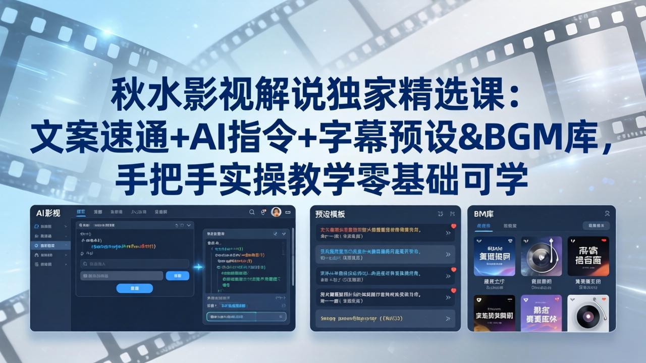 秋水影视解说独家精选课：文案速通+AI指令+字幕预设+BGM库，手把手实操教学零基础可学-网创之家