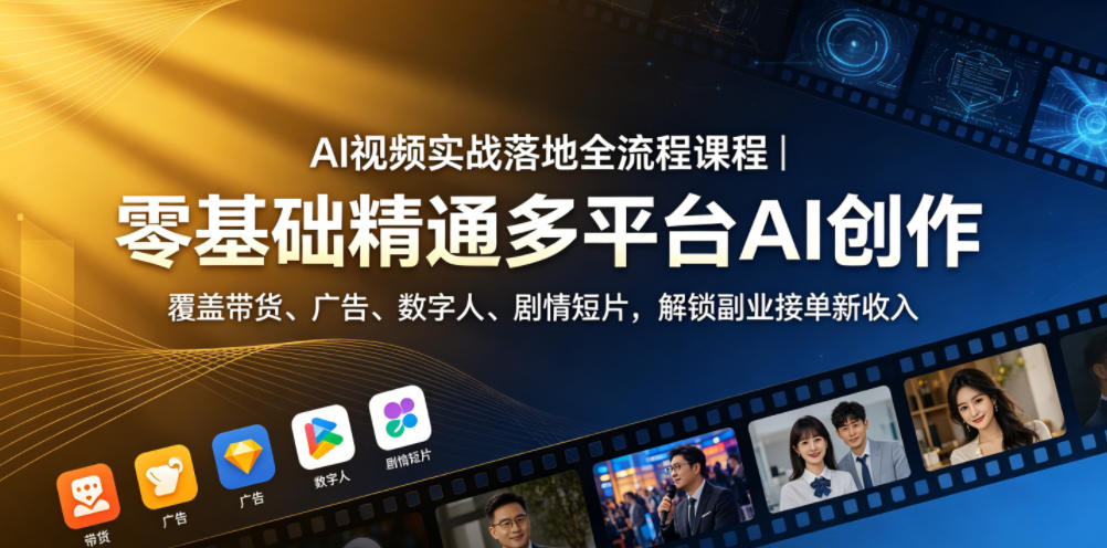 AI视频实战落地全流程课程｜零基础精通多平台AI创作，覆盖带货、广告、数字人、剧情短片，解锁副业接单新收入-网创之家