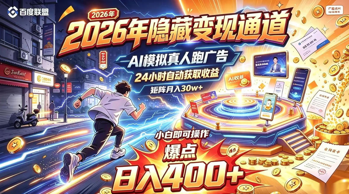 2026年别死磕自媒体，隐藏变现通道，AI模拟真人自动跑广告，小白即可操作，日入400+，矩阵月入可达到30w+【揭秘】-网创之家