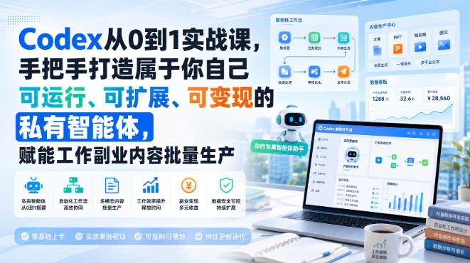 Codex从0到1实战课,手把手打造属于你自己可运行、可扩展、可变现的私有智能体,赋能工作副业内容批量生产-网创之家