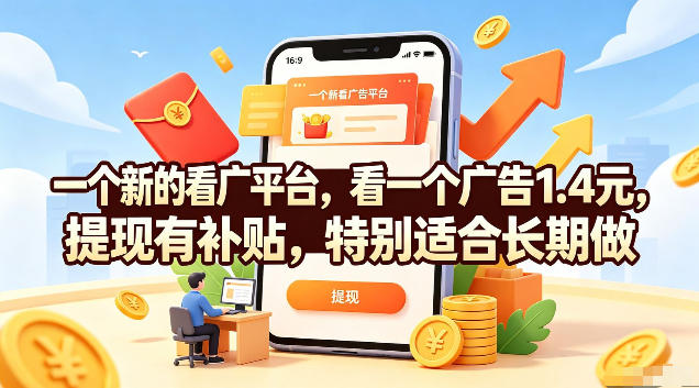 一个新的看广平台，看一个广告1.4元，提现有补贴，特别适合长期做【揭秘】-网创之家