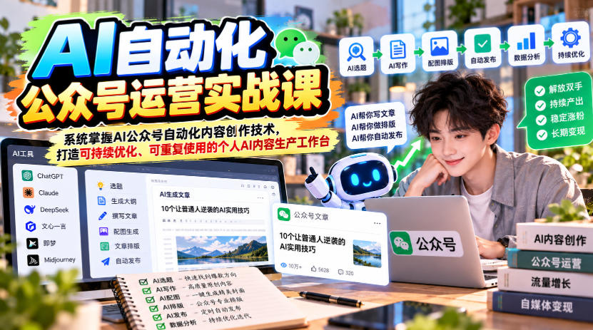 AI自动化公众号运营实战课，系统掌握AI公众号自动化内容创作技术，打造可持续优化、可重复使用的个人AI内容生产工作台-网创之家