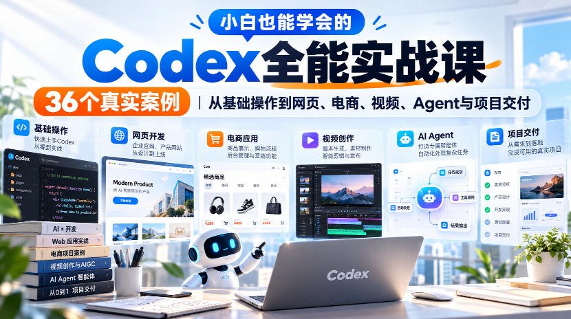 小白也能学会的Codex全能实战课｜36个真实案例，从基础操作到网页、电商、视频、Agent与项目交付-网创之家
