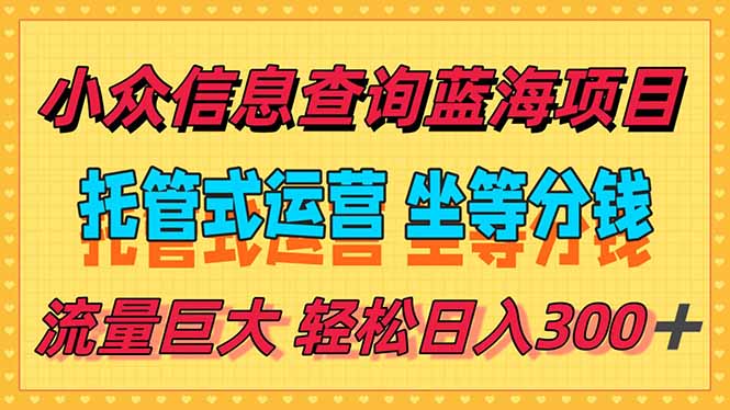 稳定日入300＋，小众信息查询蓝海项目，全程懒人式托管，解放你的时间-网创之家