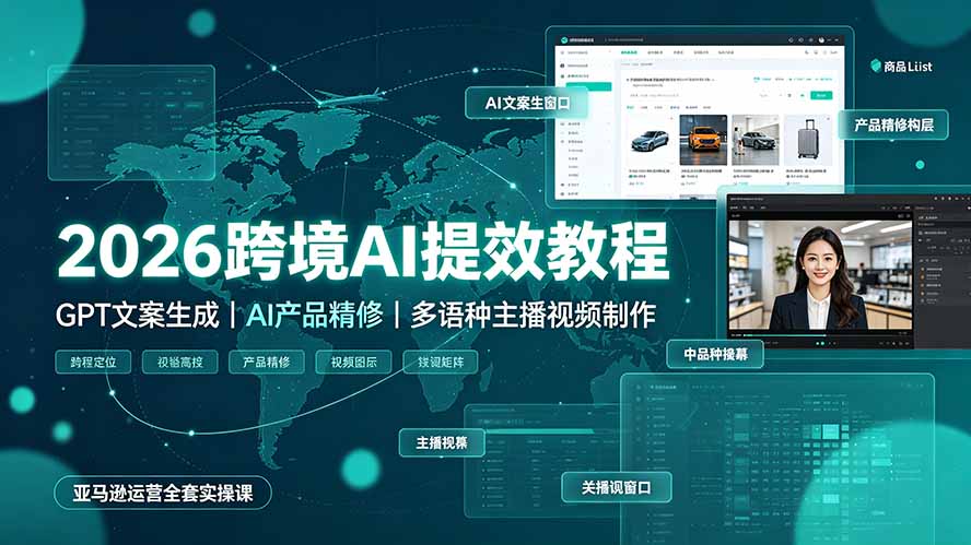 2026跨境AI提效教程·GPT文案生成｜AI产品精修｜多语种主播视频制作，亚马逊运营全套实操课-网创之家