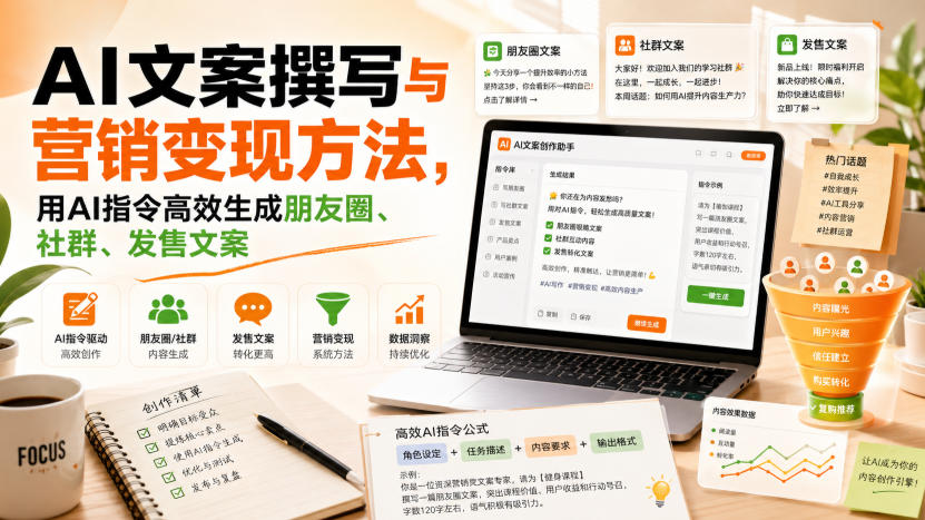 AI文案撰写与营销变现方法，用AI指令高效生成朋友圈、社群、发售文案-网创之家