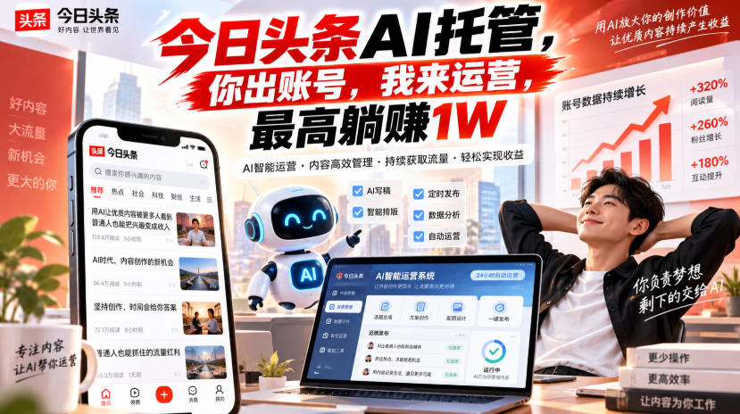 今日头条AI托管，你出账号，我来运营，最高躺賺1W【揭秘】-网创之家