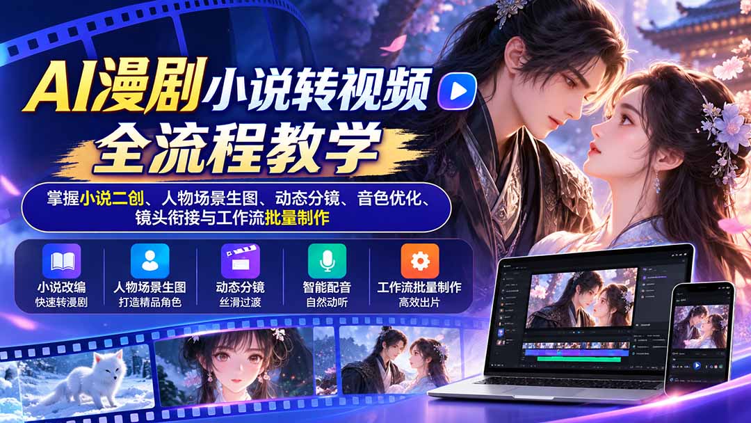 AI漫剧小说转视频全流程教学：掌握小说二创、人物场景生图、动态分镜、音色优化、镜头衔接与工作流批量制作-网创之家