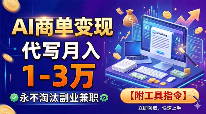 AI商单变现，靠代写月入1-3万，永不淘汰副业兼职【附工具指令】-网创之家