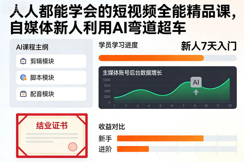 人人都能学会的短视频全能精品课，自媒体新人利用AI弯道超车-网创之家