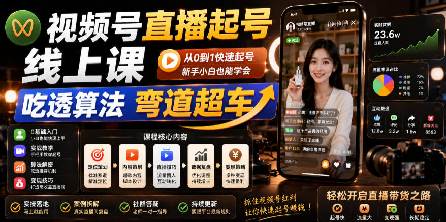 视频号直播起号线上课，吃透算法弯道超车(2026年6月)-网创之家