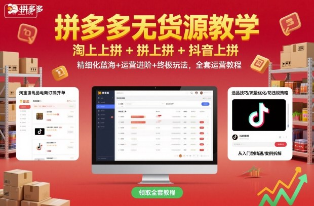拼多多无货源教学,淘上拼+拼上拼+抖上拼,精细化蓝海+运营进阶+终极玩法,全套运营教程-网创之家