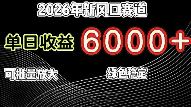 2026年新风口赛道，当日6000+以上，可批量放大，月收入20万+，长期绿色稳定的项目-网创之家