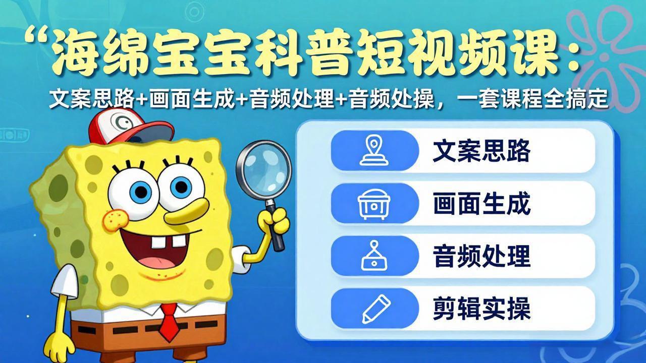 海绵宝宝科普短视频课：文案思路+画面生成+音频处理+剪辑实操，一套课程全搞定-网创之家