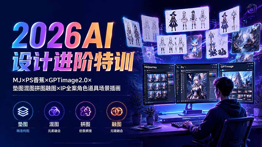 2026AI设计进阶特训：MJ×PS香蕉×GPTimage2.0×垫图混图拼图融图×IP全案角色道具场景插画-网创之家