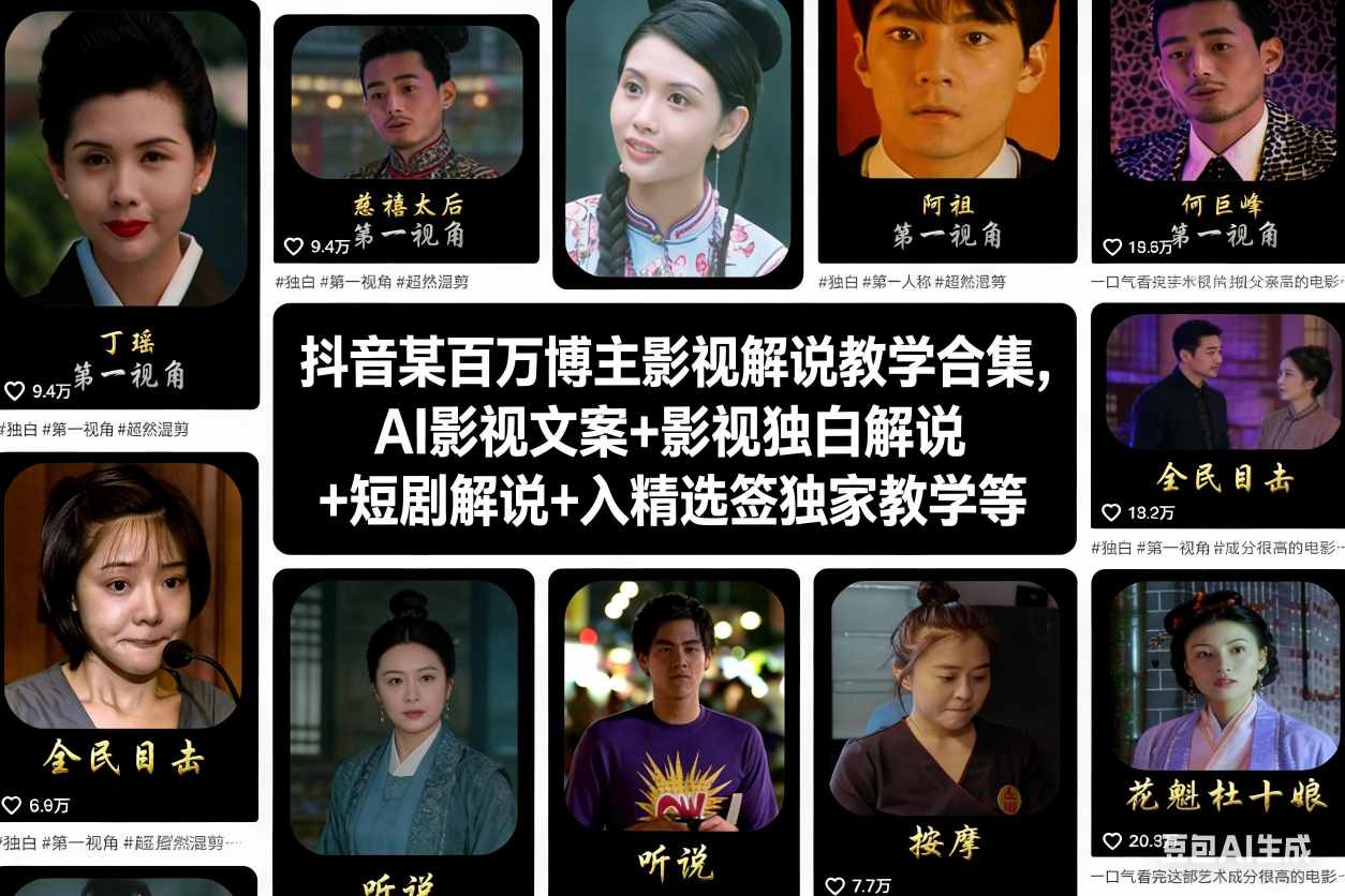 抖音某百万博主影视解说教学合集，AI影视文案+影视独白解说+短剧解说+入精选签独家教学等-网创之家