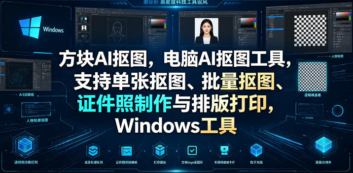 方块AI抠图，电脑AI抠图工具，支持单张抠图、批量抠图、证件照制作与排版打印，Windows工具-网创之家
